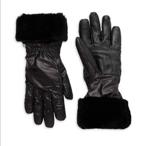 New UGG Shearling-Trim Leather-Palm Gloves black cozy new tags attached